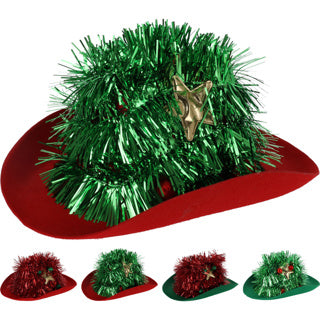 Cowboy hoed met kerstboom 4ass