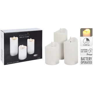 No brand led kaars set van 3sts wit
