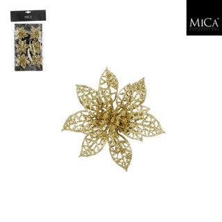 Edelman clip poinsettia goud 6 stuks - h1xd8cm