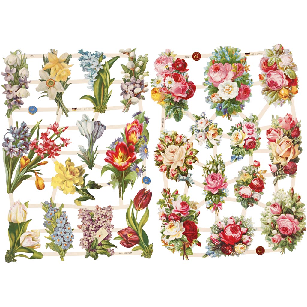 Creativ company vintage pictures, spring flowers, sheet 16.5x23.5 cm, 2 sheets 1 box
