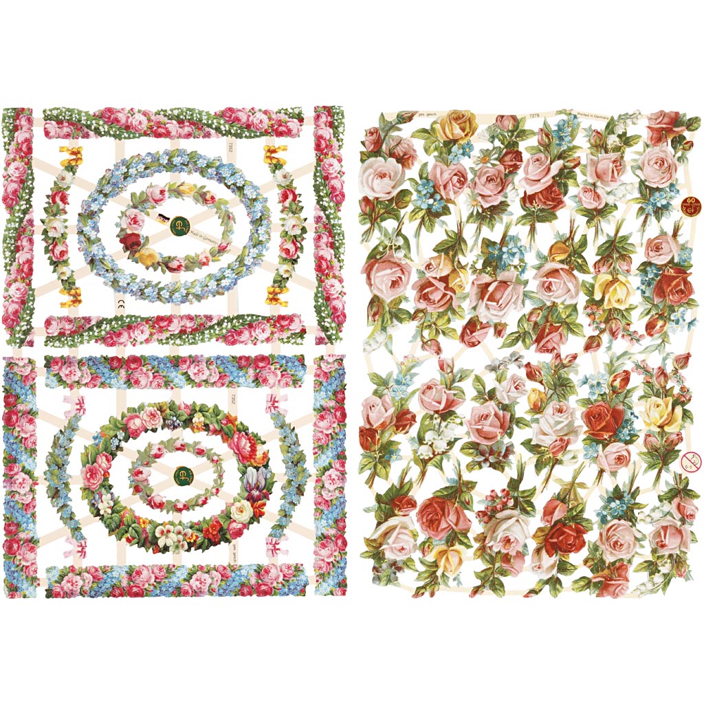 Creativ company vintage pictures, small flowers, sheet 16.5x23.5 cm, 2 sheets 1 box