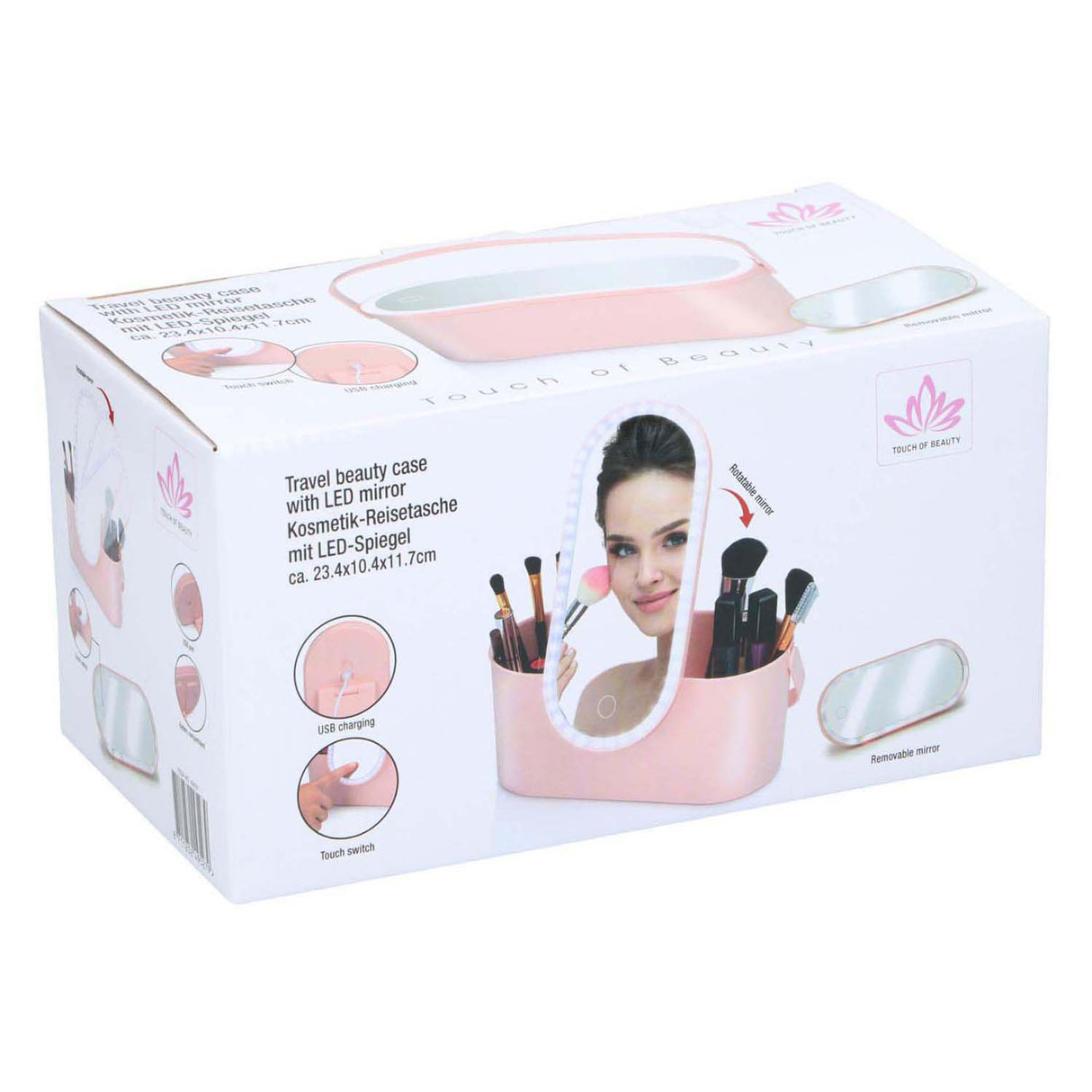 Travel beauty case with LED mirror