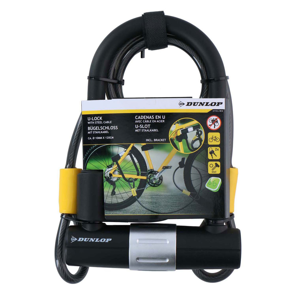 Dunlop Frame U-Schloss mat Kabel an Halter