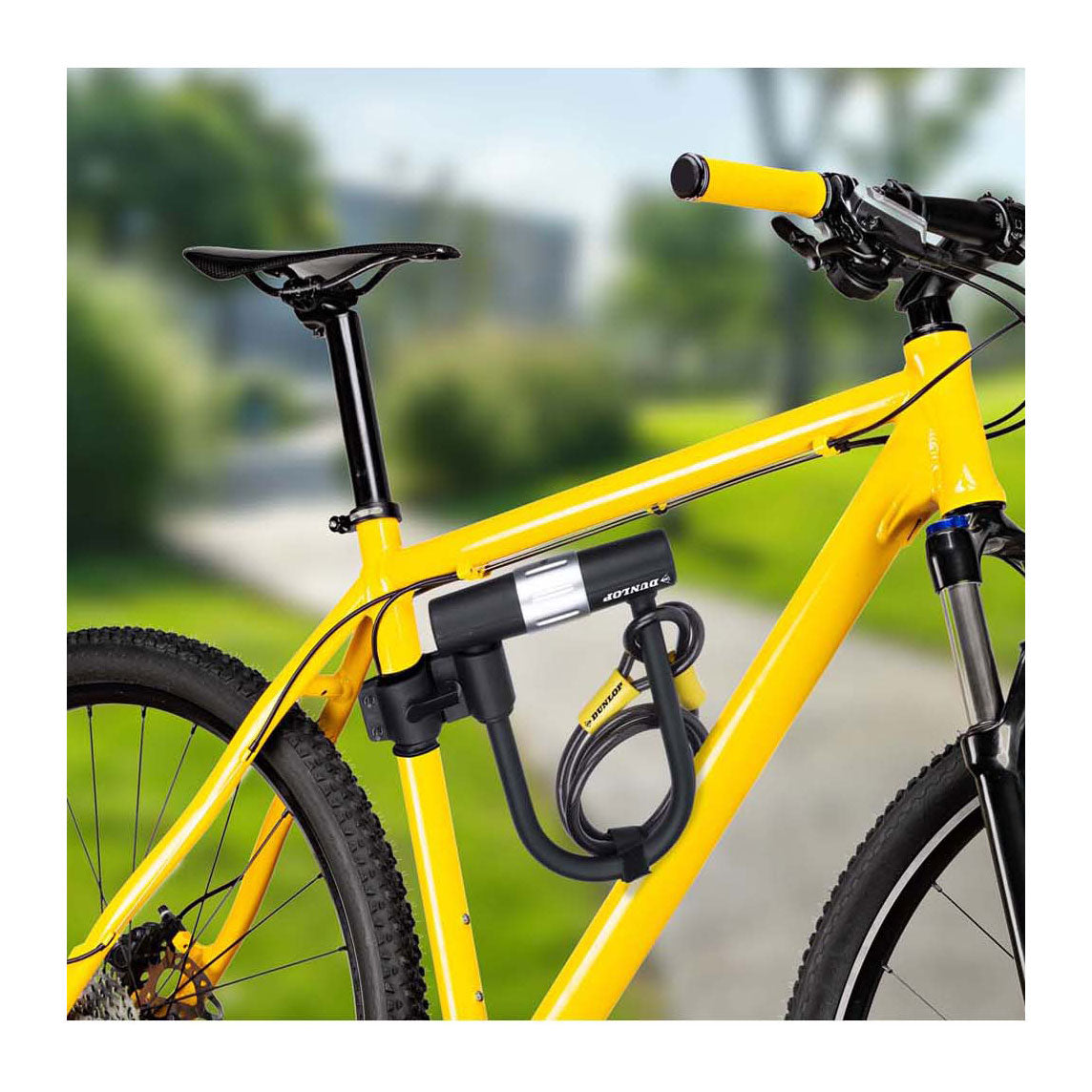 Dunlop Frame U-Schloss mat Kabel an Halter