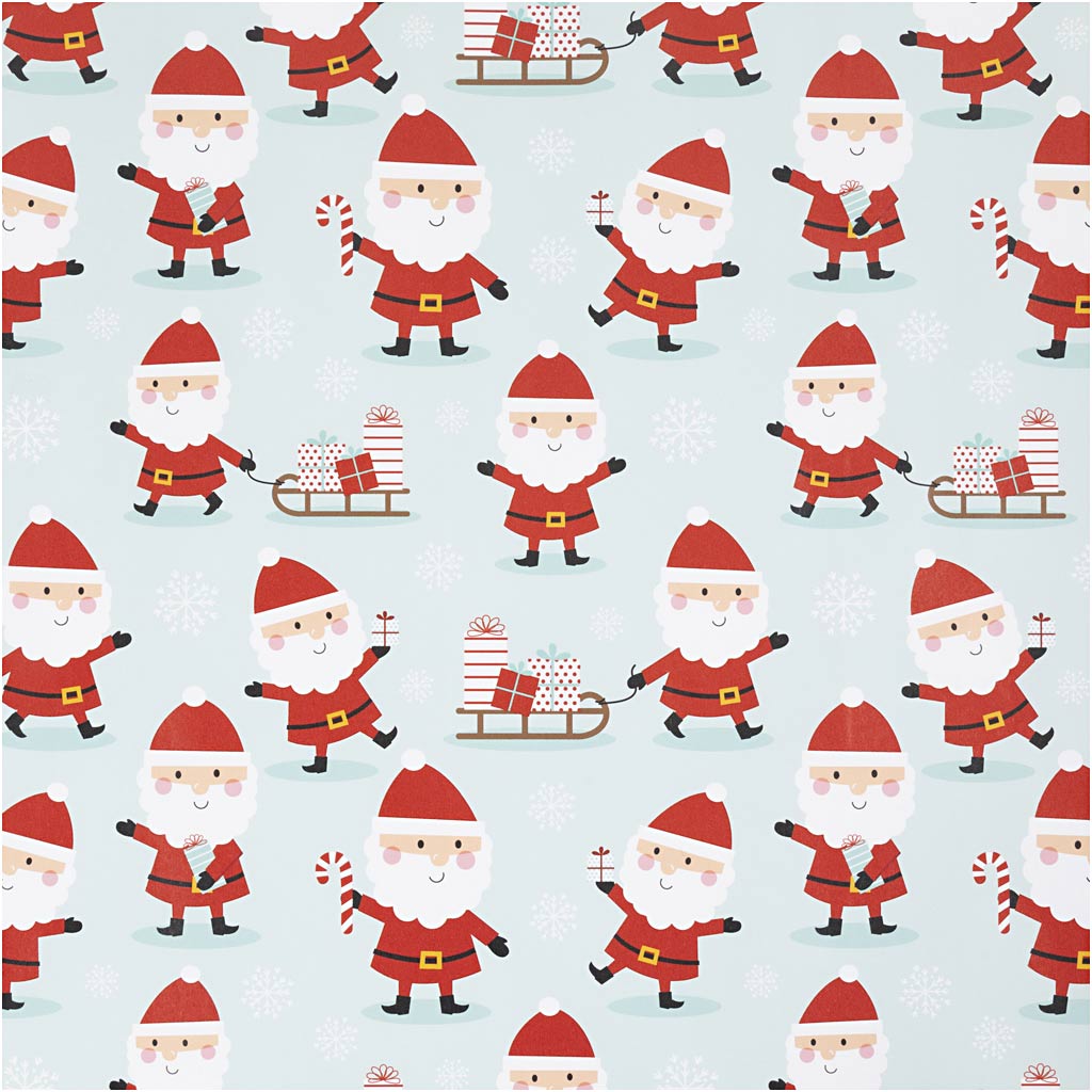 Creativ company inpakpapier, kerstman met slee, b: 50 cm, 80 gr, mint groen, 100 m 1 rol