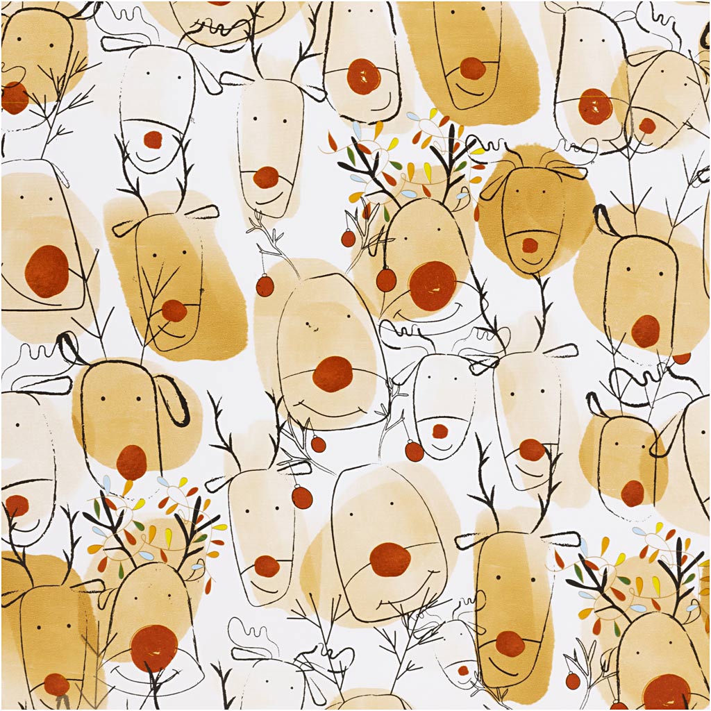 Creativ company inpakpapier, rendieren, b: 50 cm, 80 gr, beige, rood, 100 m 1 rol