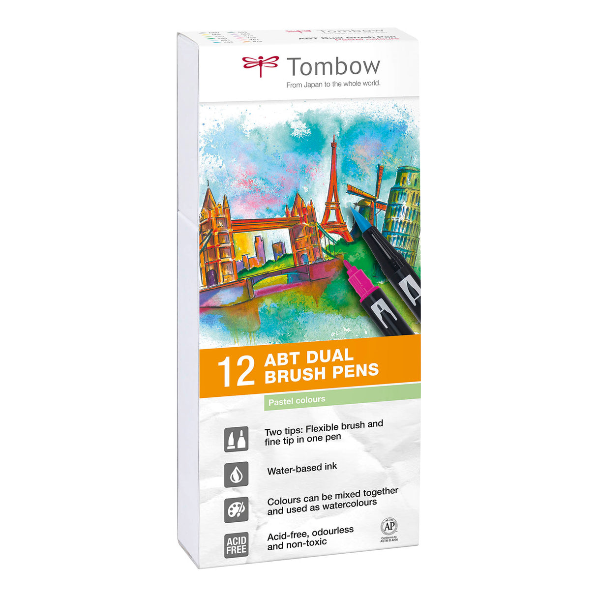 Tombow • štetcové pero abt dual brush set pastelových farieb 12ks