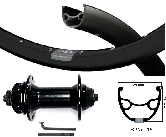 Rueda delantera de KGS 28 pulgadas (622) Rival 19 Sable Black Centerlock