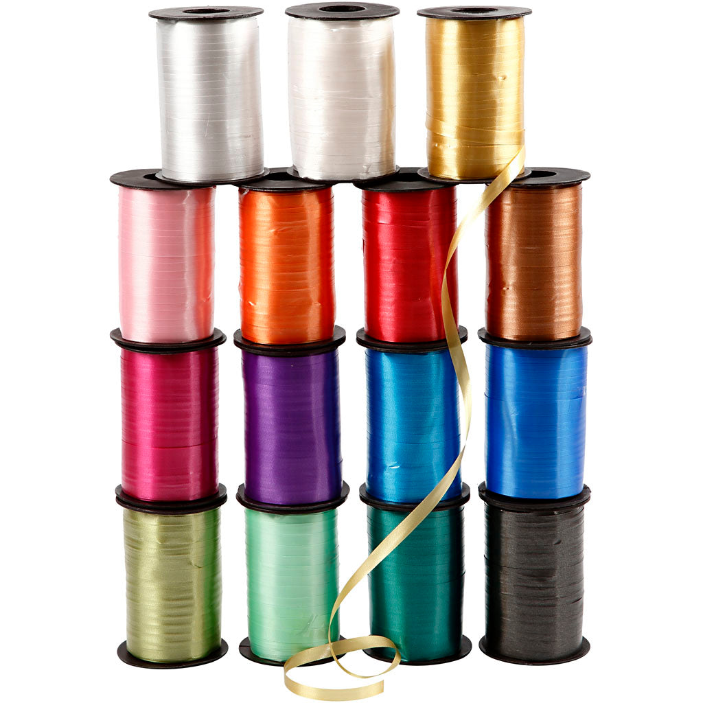 Creativ company gift ribbon, w: 10 mm, glossy, various colors, 15x250 m 1 box