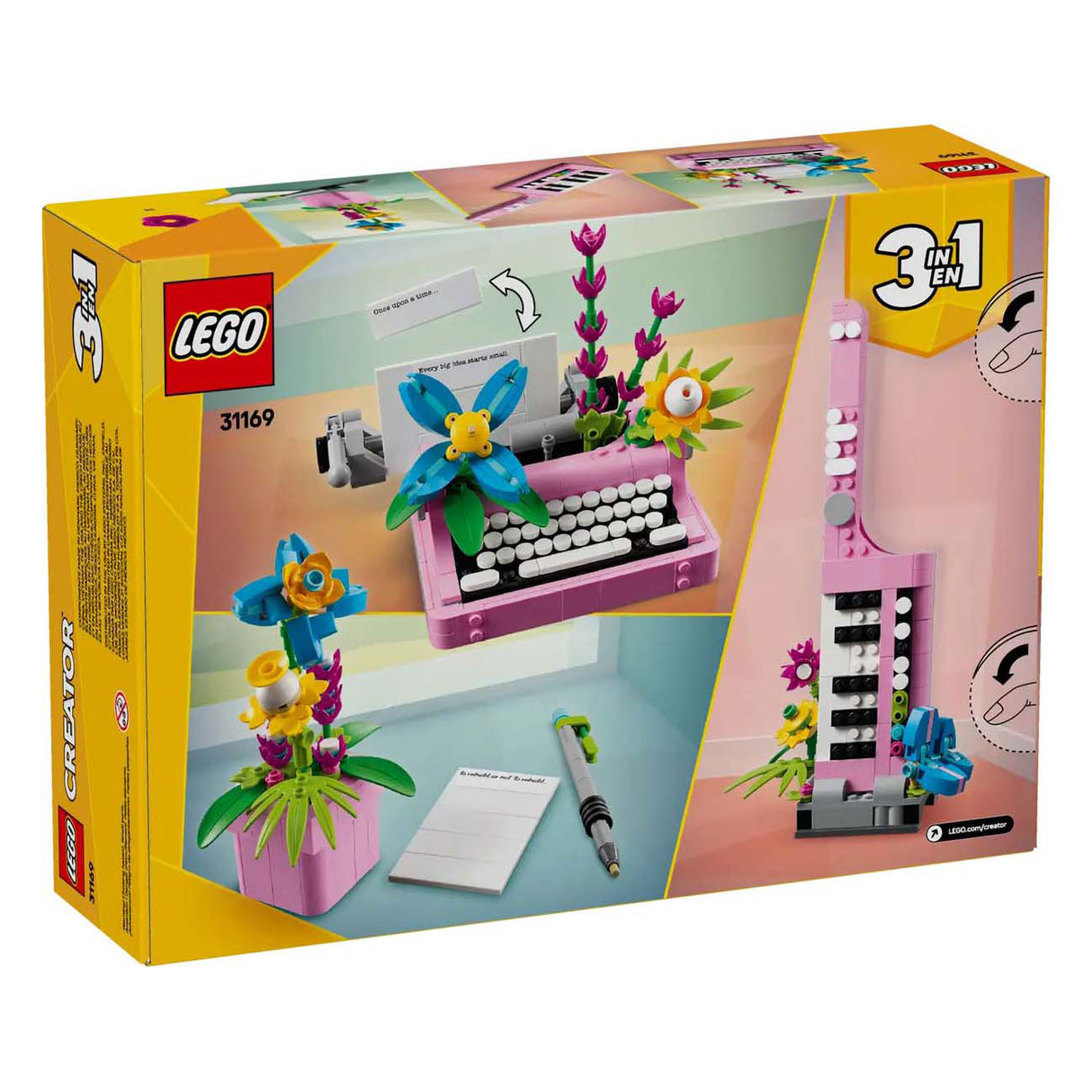 Máquina de escribir Lego Creator 31169 con flores.