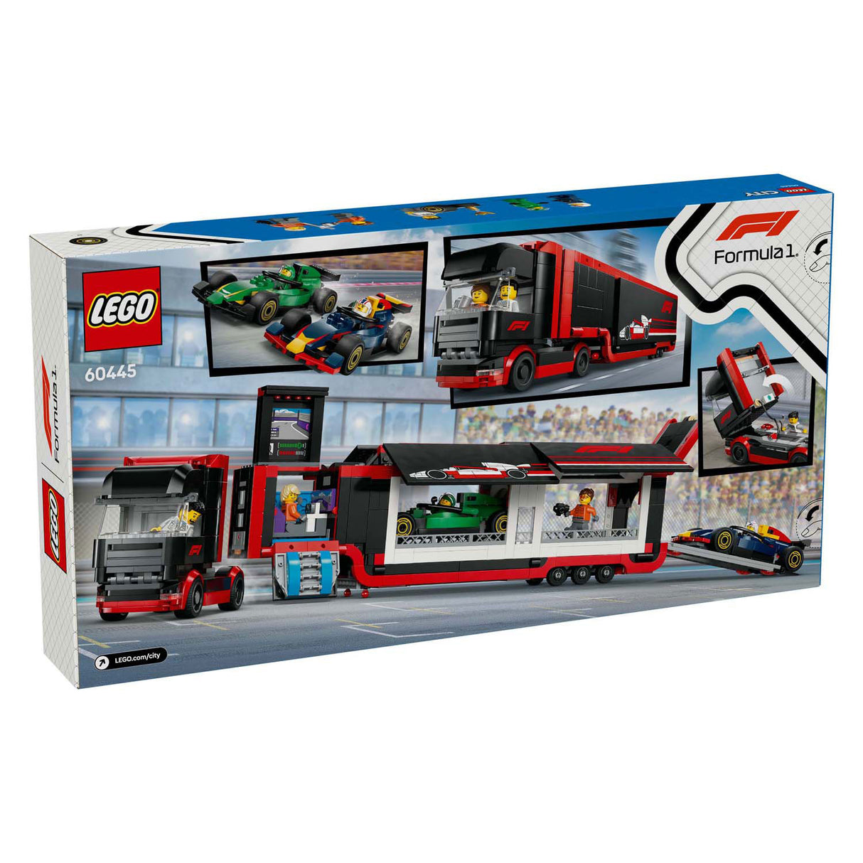 Camión lego city 60445 f1 con coches rb20 y amr24 f1