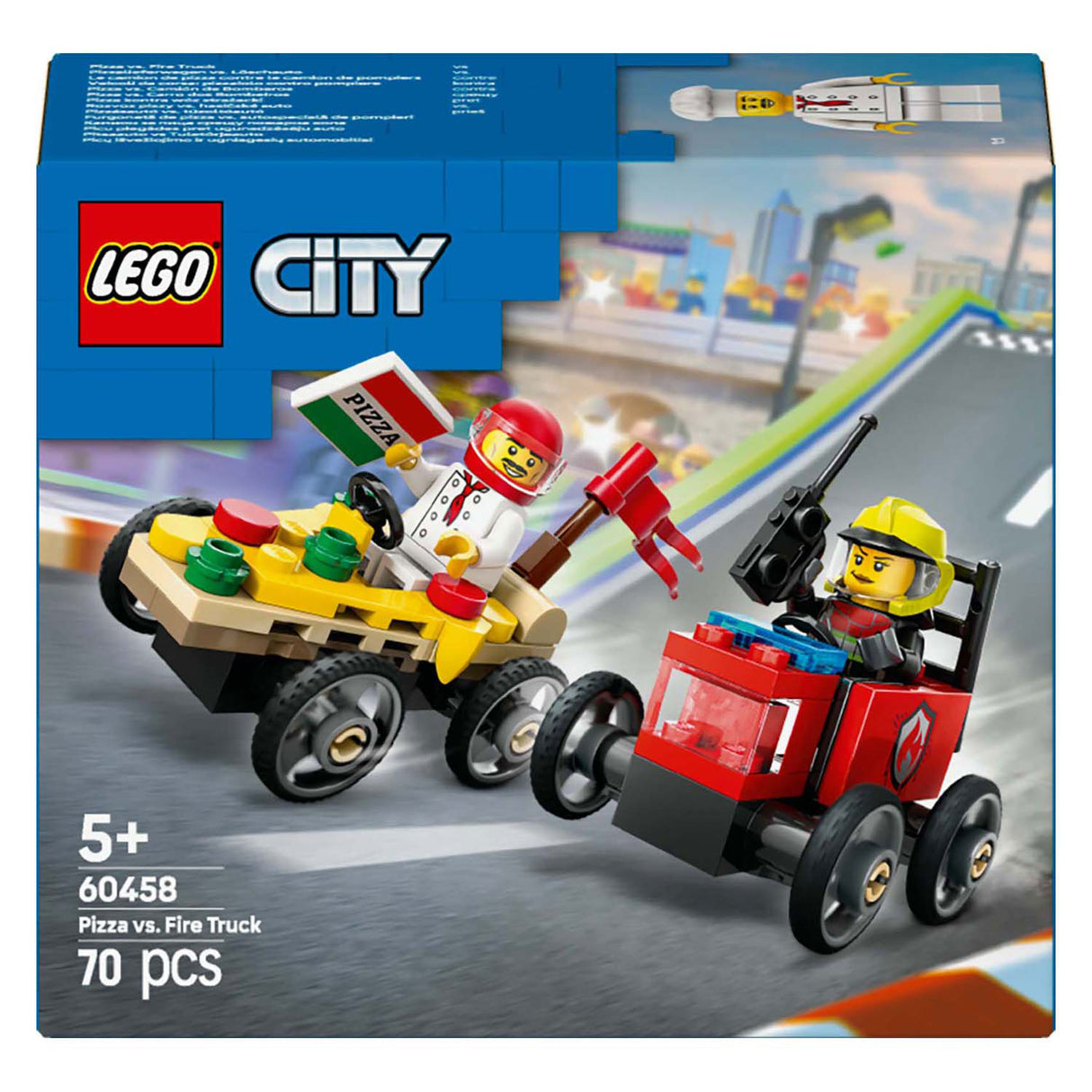 LEGO 60458 Città Great Vehicles Raceatopakket: camion per pizzeria contro camion dei pompieri