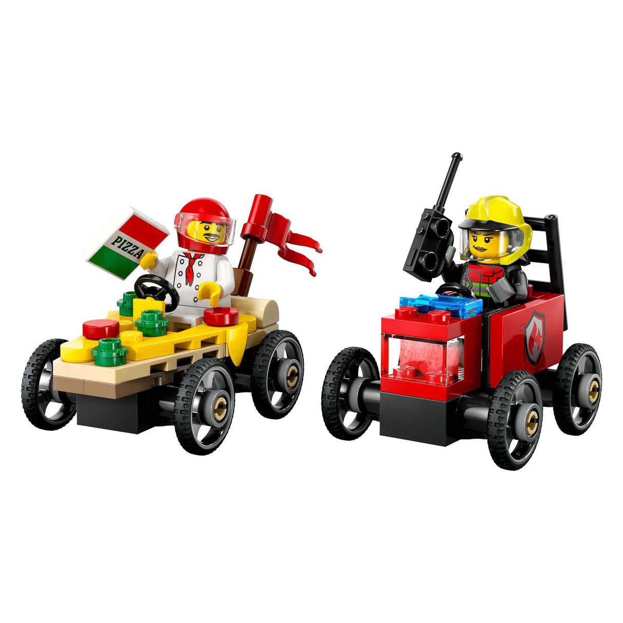 LEGO 60458 Città Great Vehicles Raceatopakket: camion per pizzeria contro camion dei pompieri