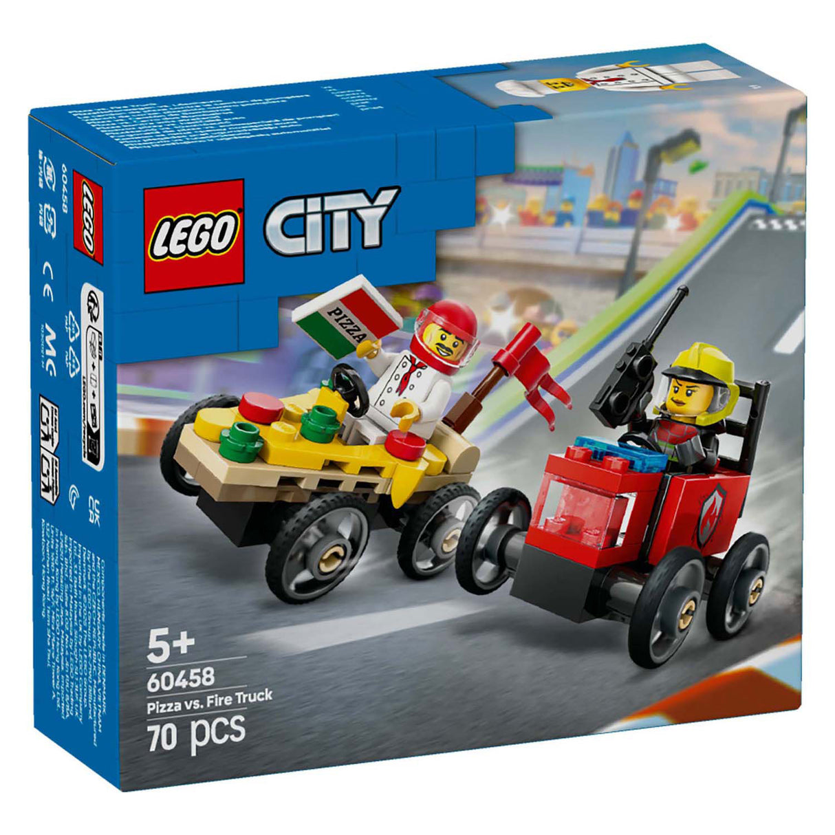 LEGO 60458 Città Great Vehicles Raceatopakket: camion per pizzeria contro camion dei pompieri