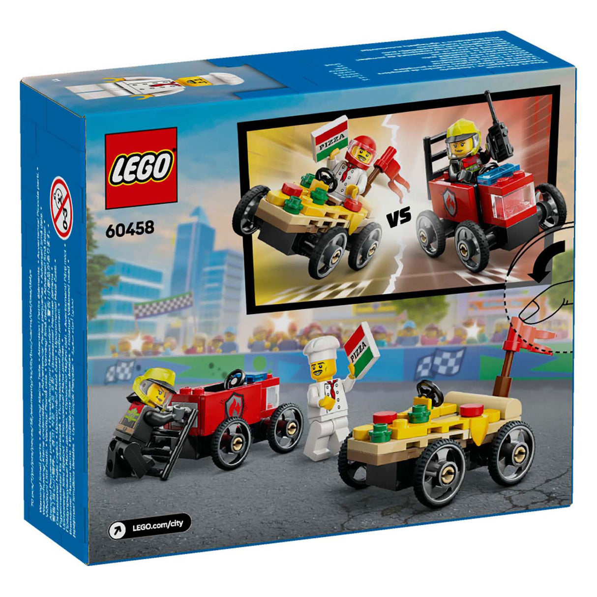 LEGO 60458 Città Great Vehicles Raceatopakket: camion per pizzeria contro camion dei pompieri