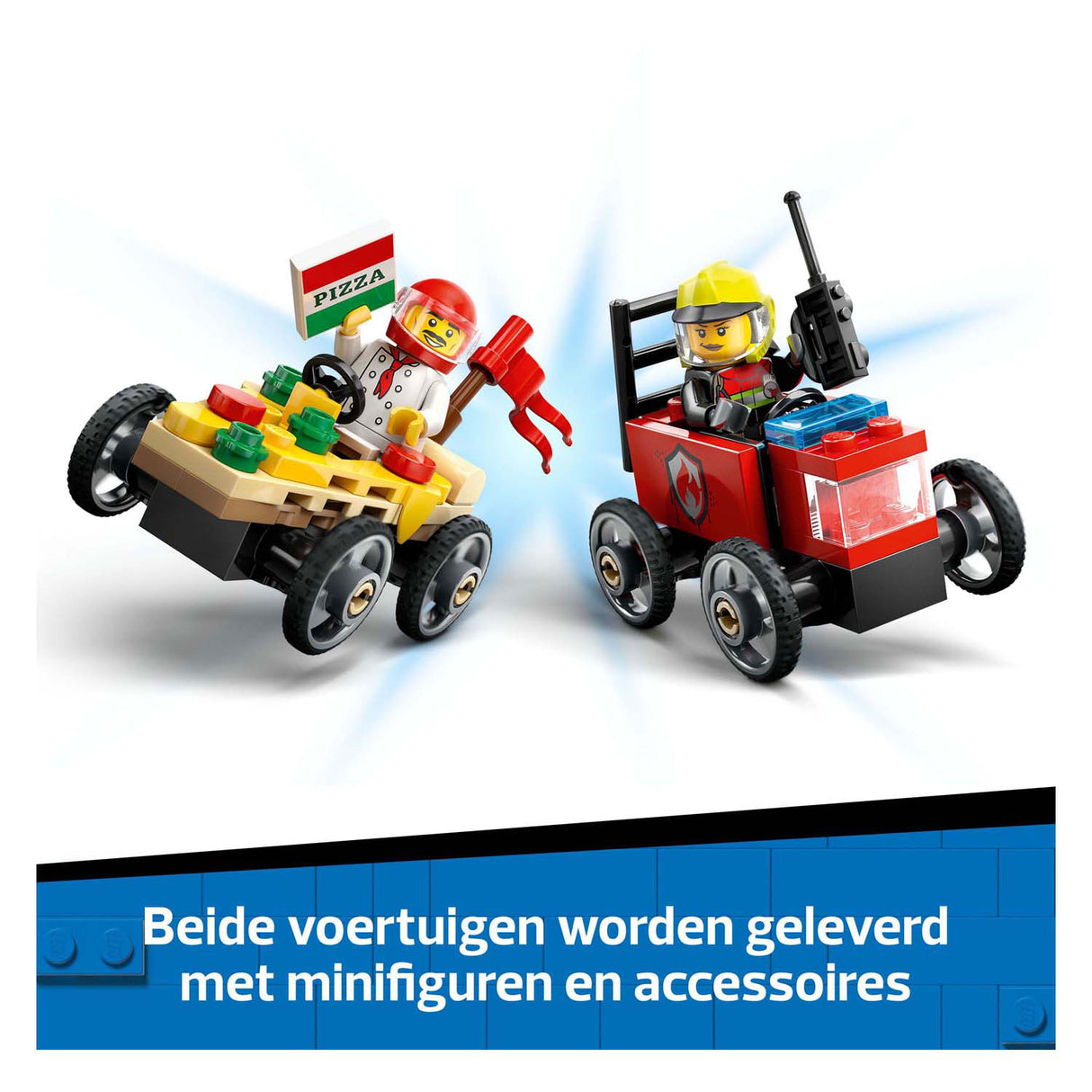 LEGO 60458 Città Great Vehicles Raceatopakket: camion per pizzeria contro camion dei pompieri