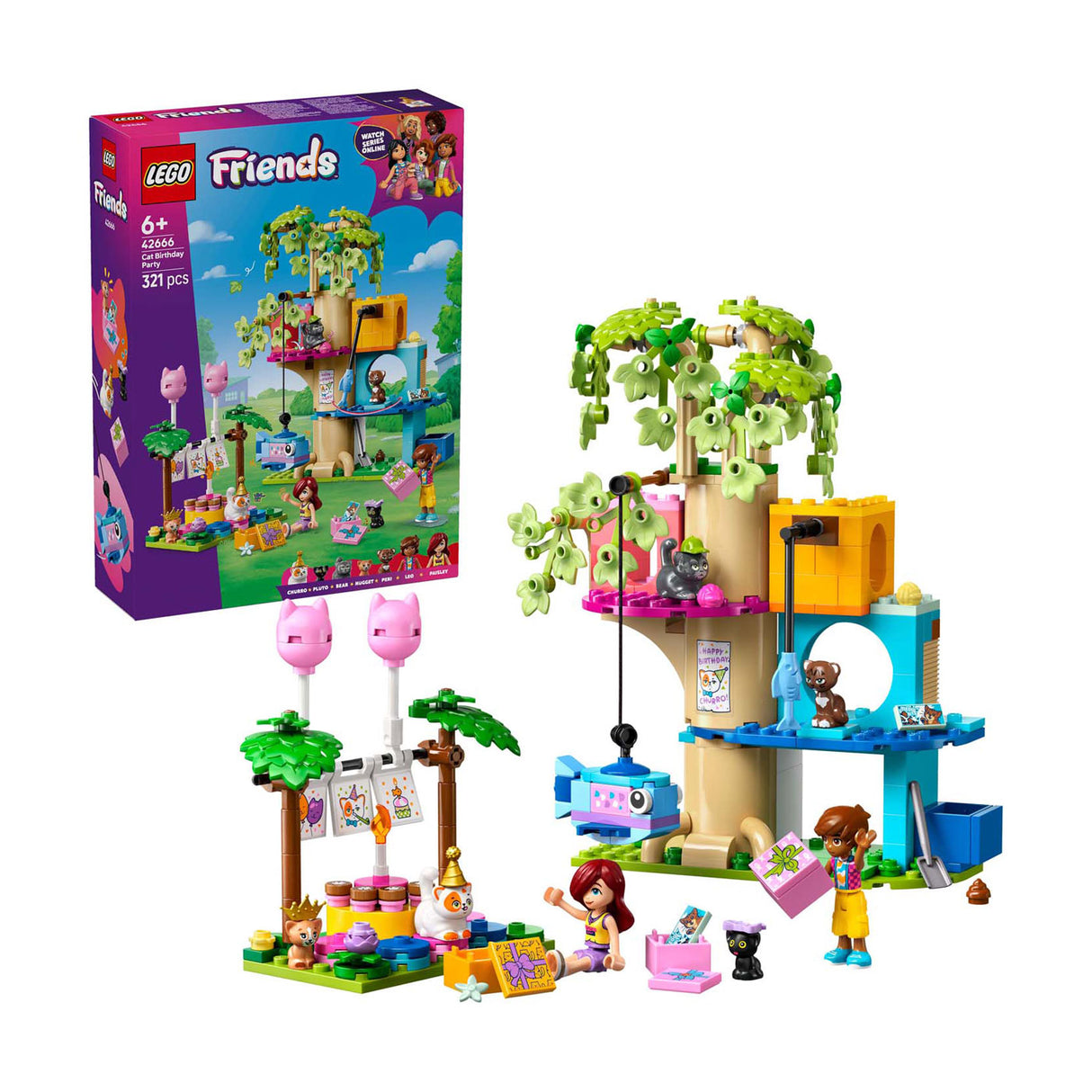 Cairde lego 42666 cat cóisir lá breithe agus teach crann