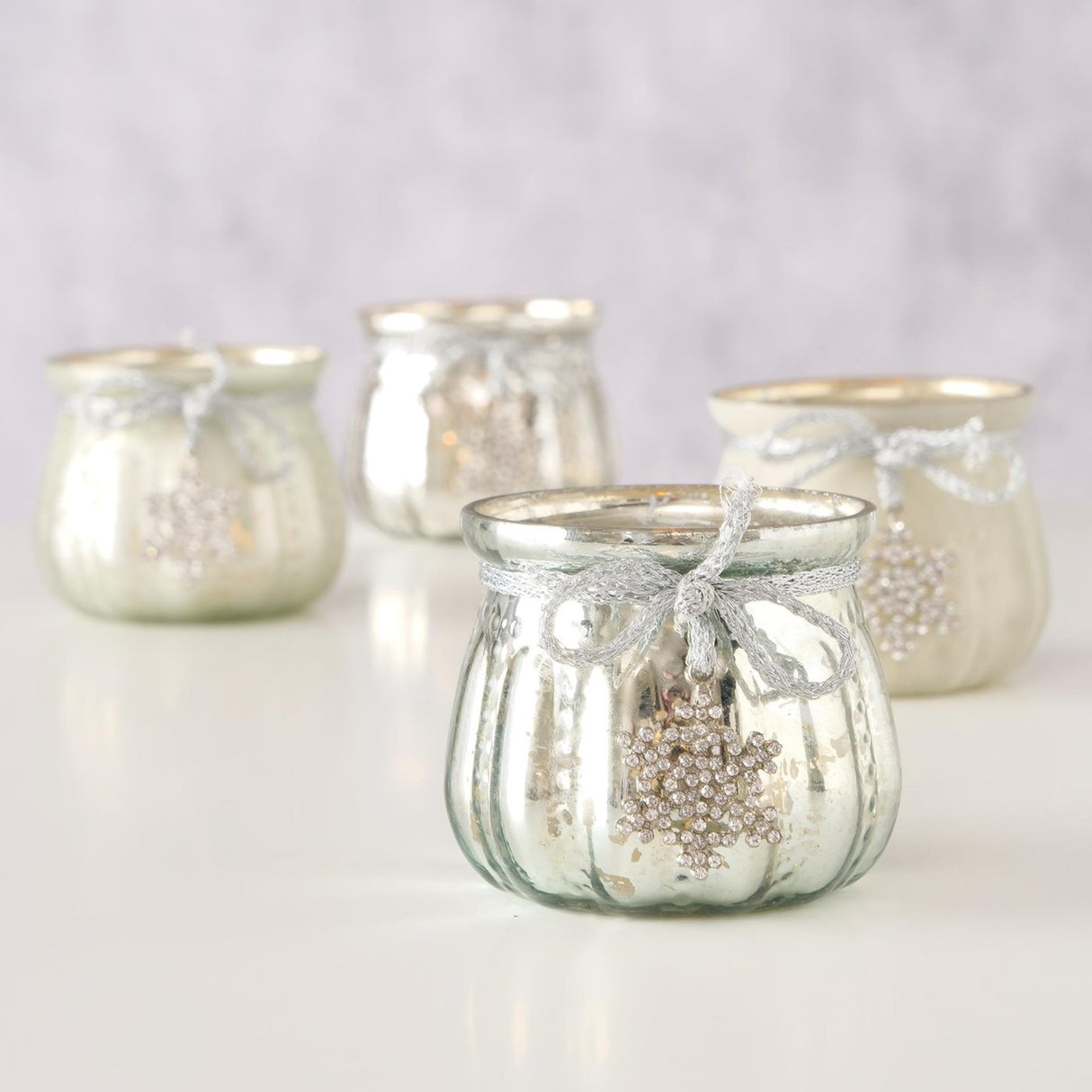 Boltze home theelichthouder glas met glitterhanger