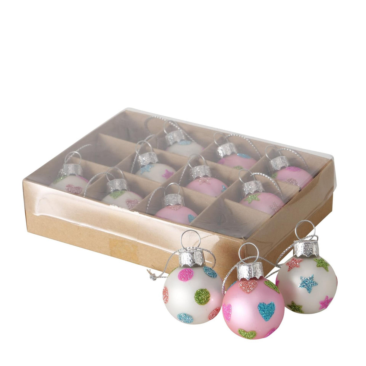 Boltze home kerstbal mini glas roze-wit 12 stuks
