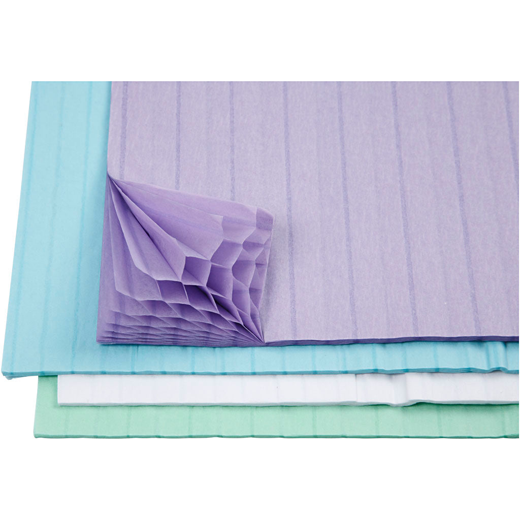 Creativ company honingraat papier, vel 28x17,8 cm, lichtblauw, groen, paars, wit, 4x2 vel 1 doos