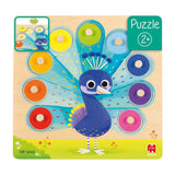 Jumbo goula - wooden stud puzzle peacock, 9 pcs.