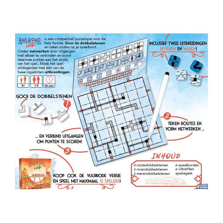 White goblin games railroad ink - diepblauwe versie dobbelspel