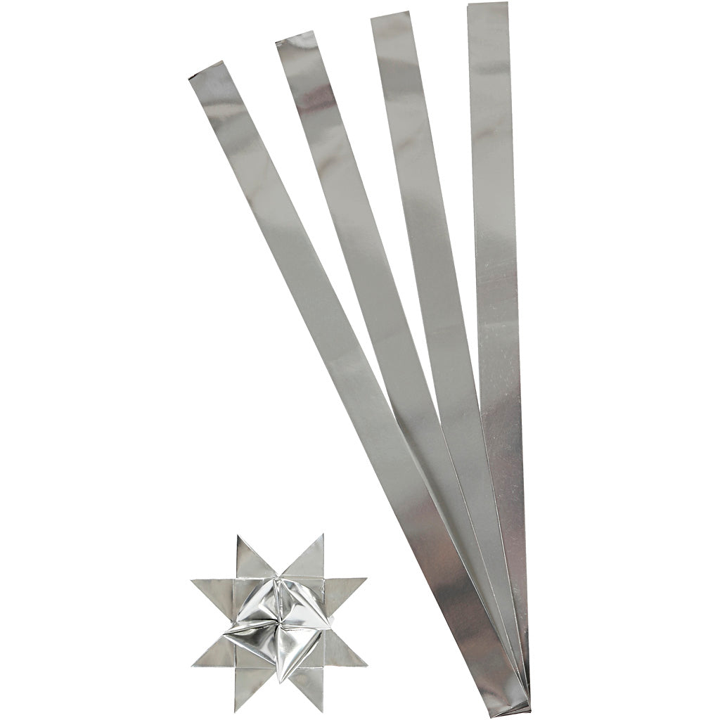 Creativ company braiding strips, l: 73 cm, d: 11.5 cm, w: 25 mm, silver, 100 strips 1 box