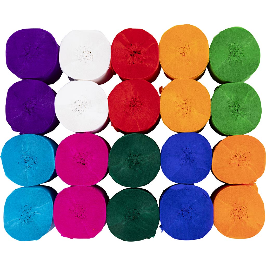 Creativ company rollen crêpepapier, l: 20 m, b: 5 cm, 22 gr, diverse kleuren, 20 rol 1 doos