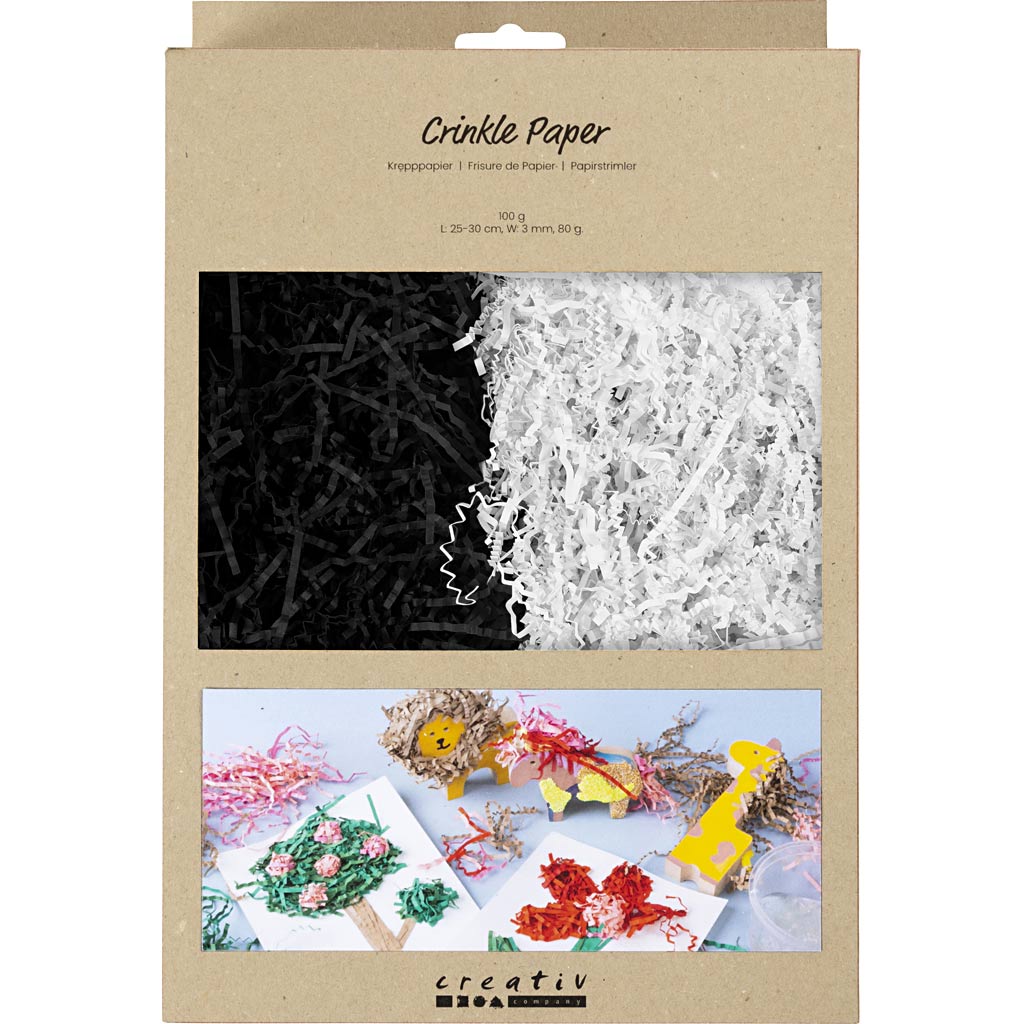Creativ company crinkle paper, l: 25-30 cm, w: 3 mm, black, white, 2x50 g 1 box