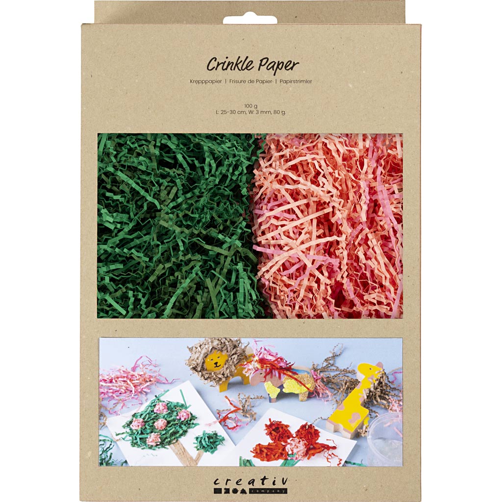 Creativ company crinkle paper, l: 25-30 cm, w: 3 mm, dark green, pink, 2x50 g 1 box