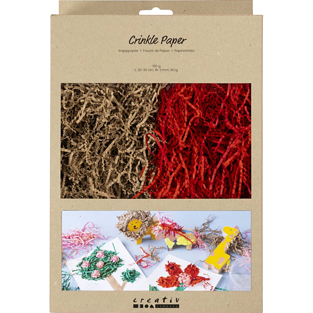 Creativ company crinkle paper, l: 25-30 cm, w: 3 mm, brown, red, 2x50 gr 1 box