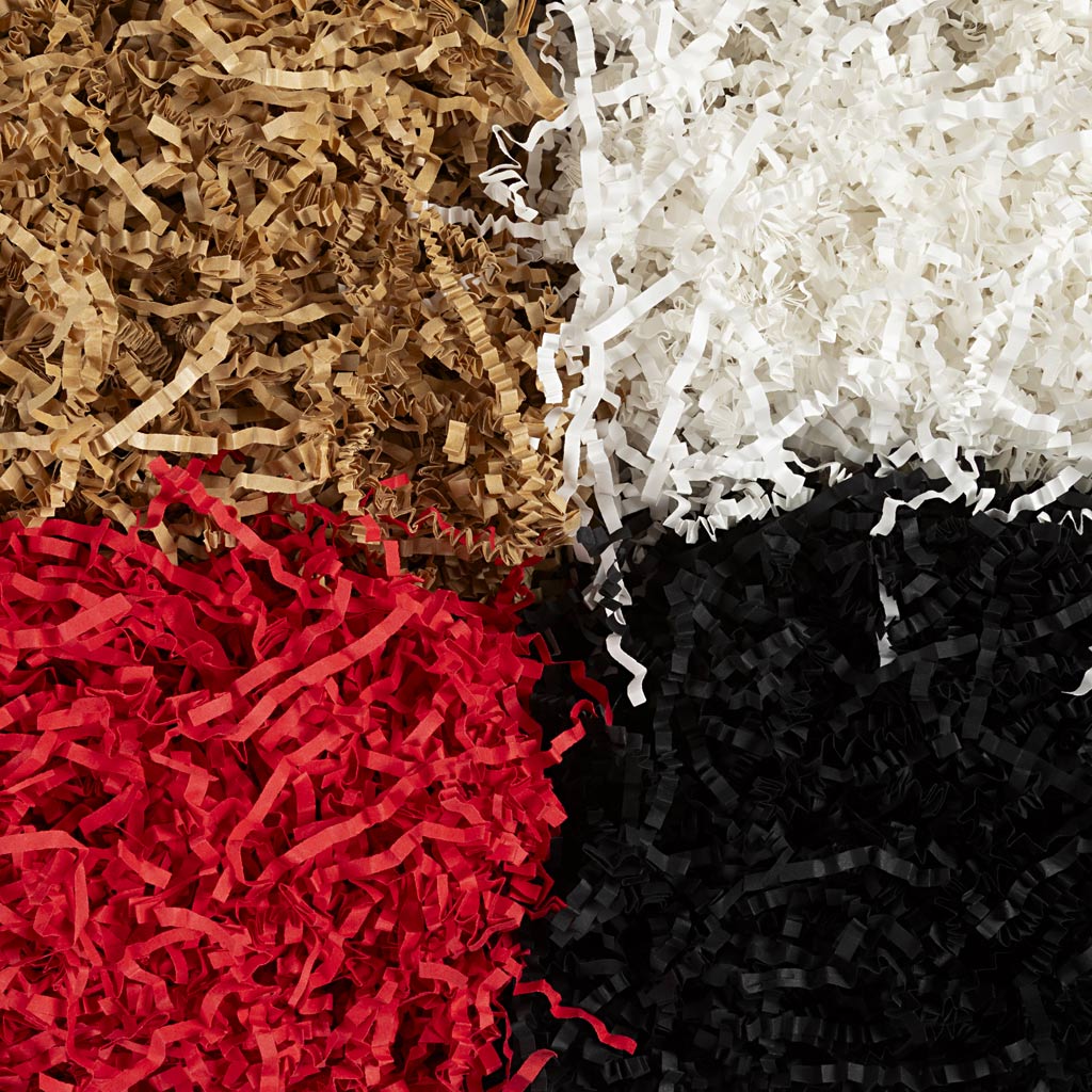 Creativ company crinkle paper, l: 25-30 cm, w: 3 mm, black, brown, red, white, 4x100 gr 1 box