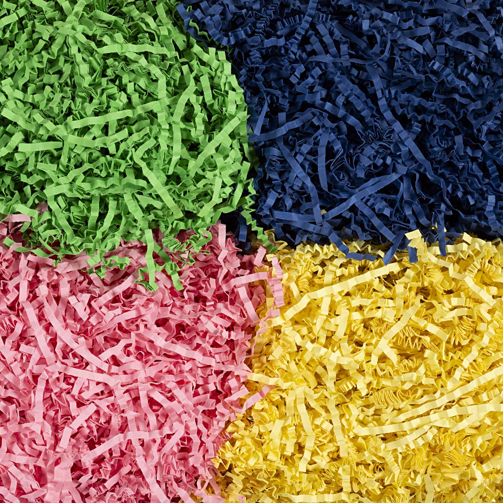 Creativ company crinkle paper, l: 25-30 cm, w: 3 mm, blue, dark green, pink, yellow, 4x100 gr 1 box