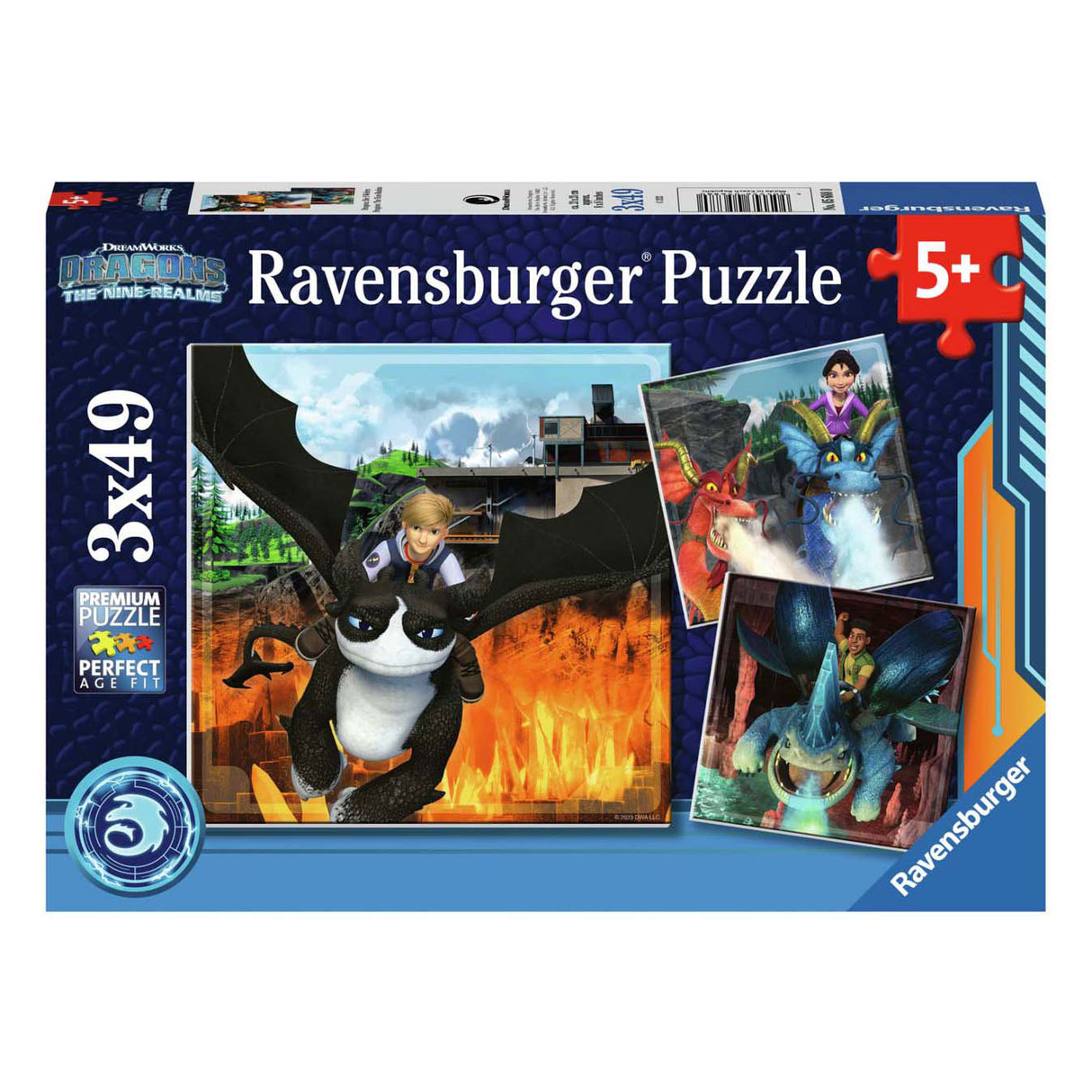 Puzzle Ravensburger Dragons les neuf royaumes, 3x49 pièces.