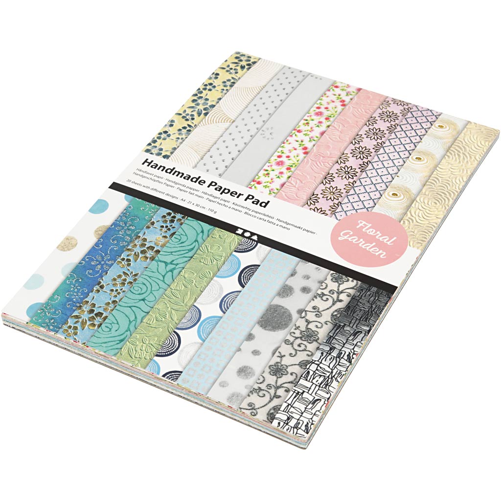 Paper block flowers with handmade paper, 20 sheets