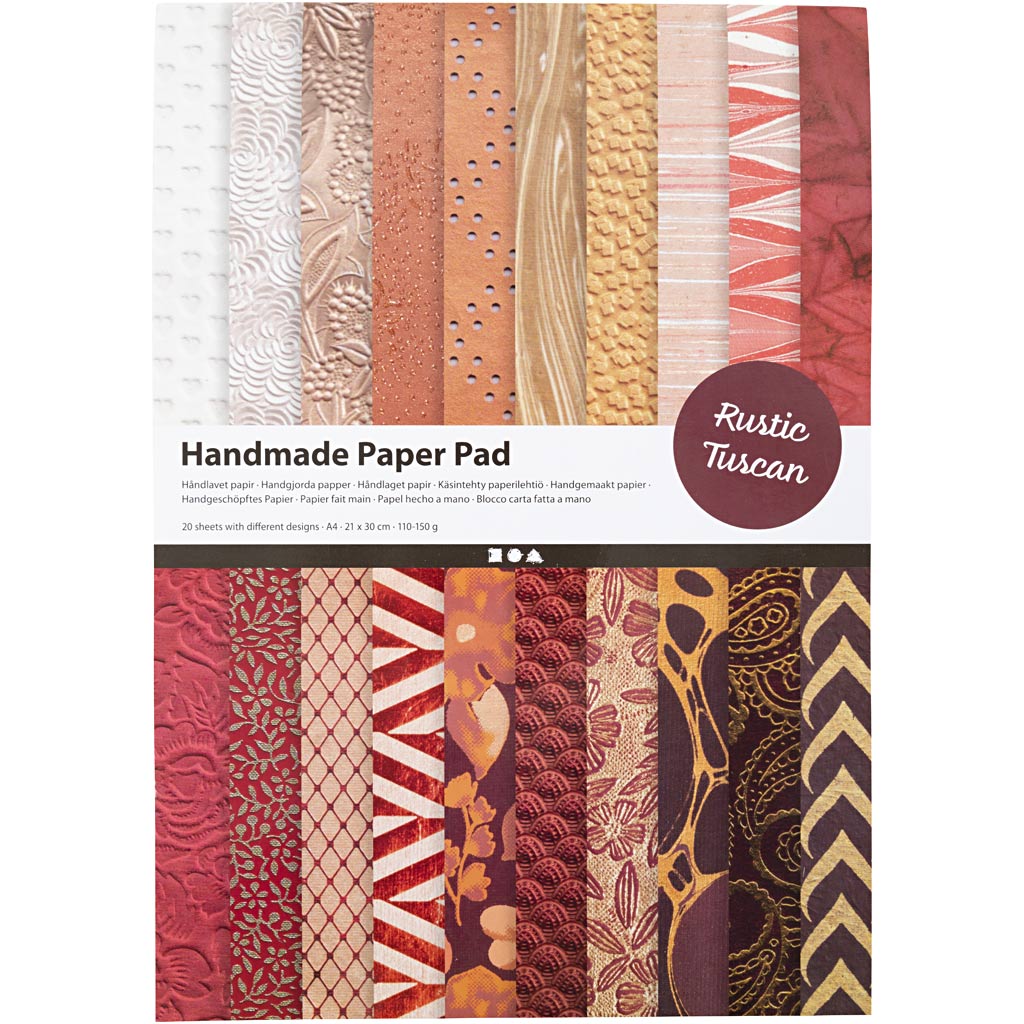 Creativ company handgeschept papier, a4, vel 210x297 mm, 110-150 gr, naturel, rood bruin, 20 vel 1 doos
