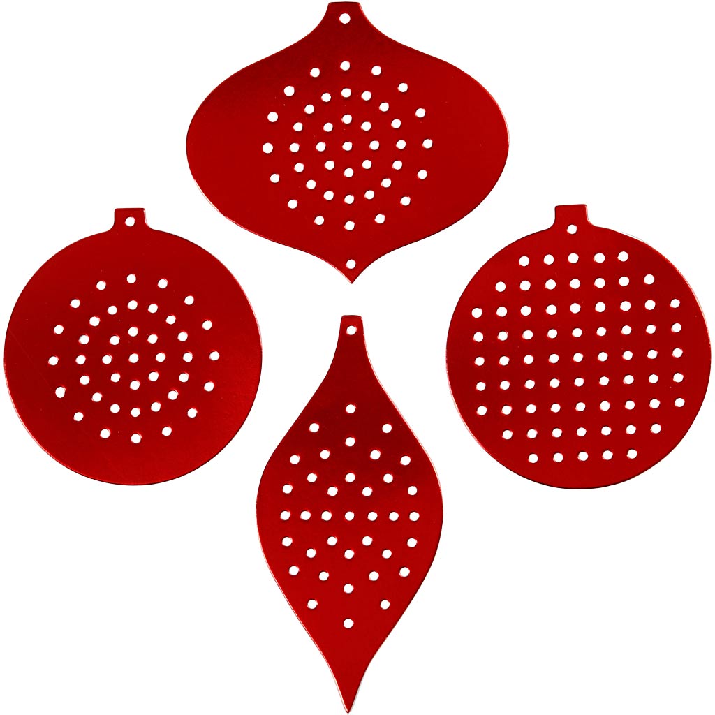 Creativ company cross stitch cardboard, Christmas decoration, h: 8.5-12 cm, hole size 3 mm, metallic red, 8 pieces 1 box