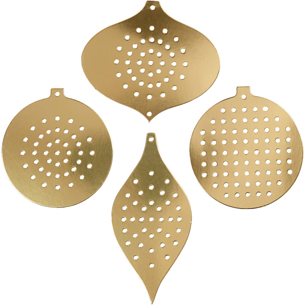 Creativ company cross stitch cardboard, Christmas decoration, h: 8.5-12 cm, hole size 3 mm, metallic gold, 8 pieces 1 box
