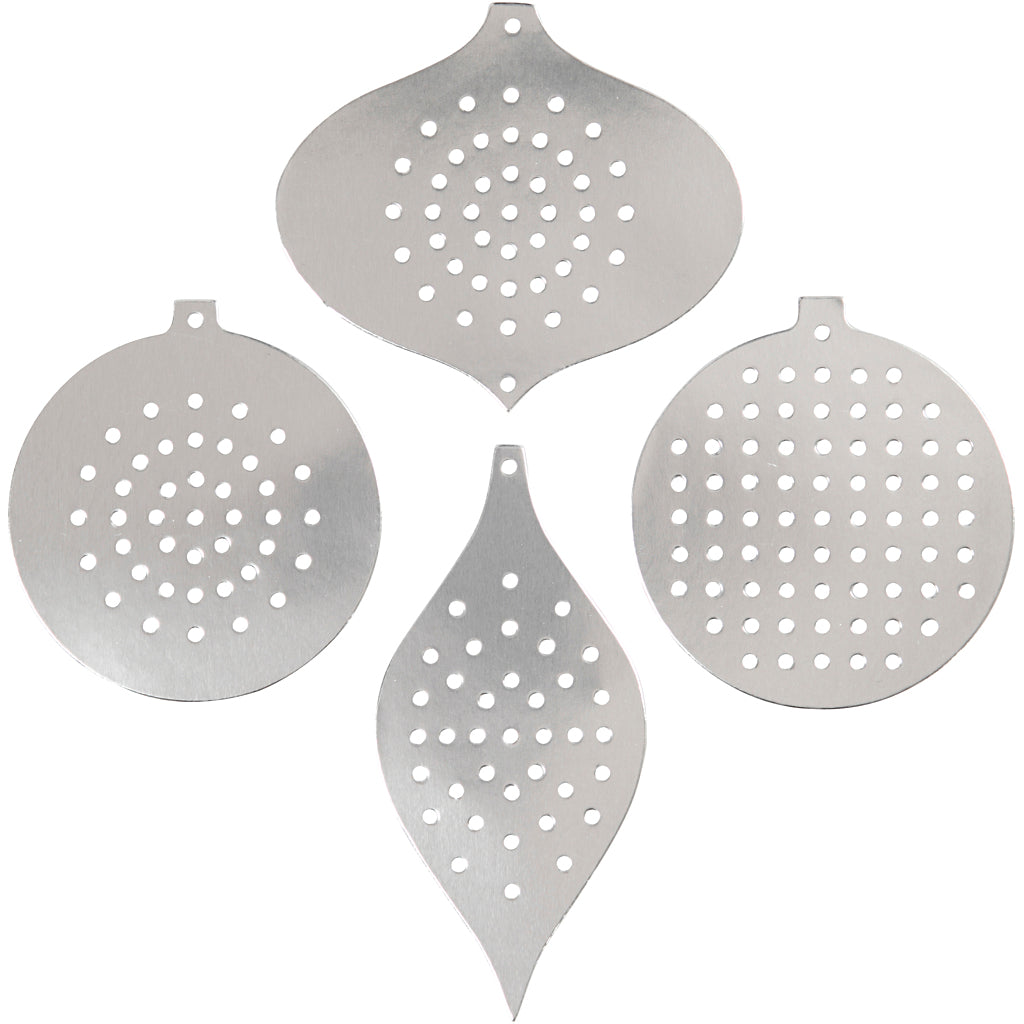 Creativ company cross stitch cardboard, Christmas decoration, h: 8.5-12 cm, hole size 3 mm, metallic silver, 8 pieces 1 box