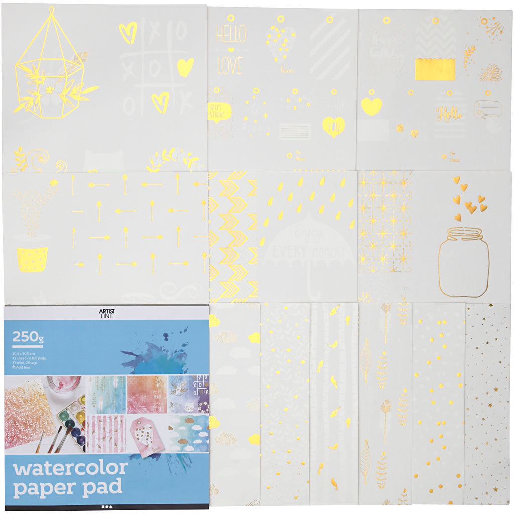 Coloring book with watercolor paper, size 30.5x30.5 cm, white, 12 sheets 1 piece