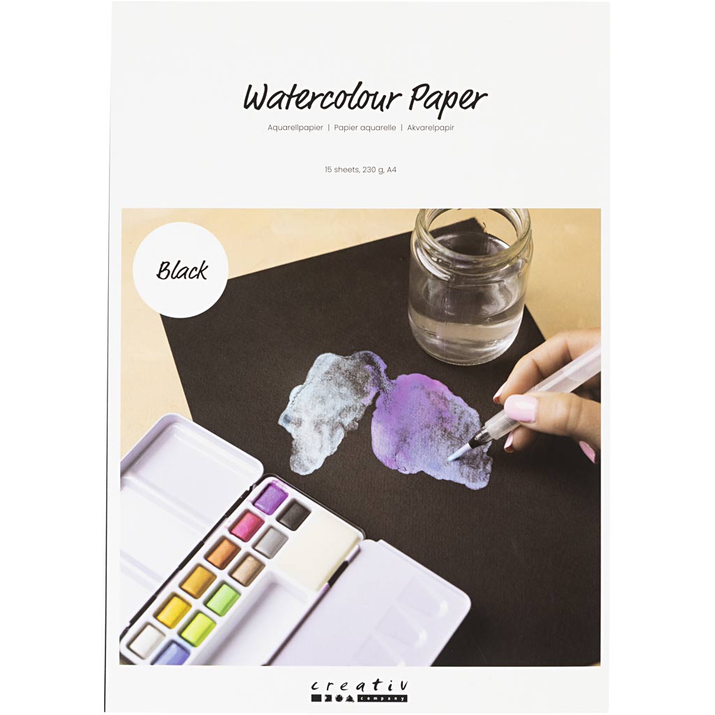 Creativ company aquarelpapier, a4, vel 210x297 mm, 230 gr, zwart, 15 vel 1 doos