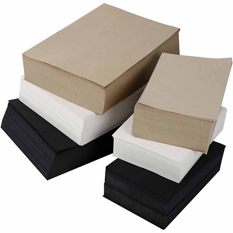 Creativ company kraft paper, a3, a4, 100+135 gr, black, gray, noble, white, 6000 div sheets 1 box