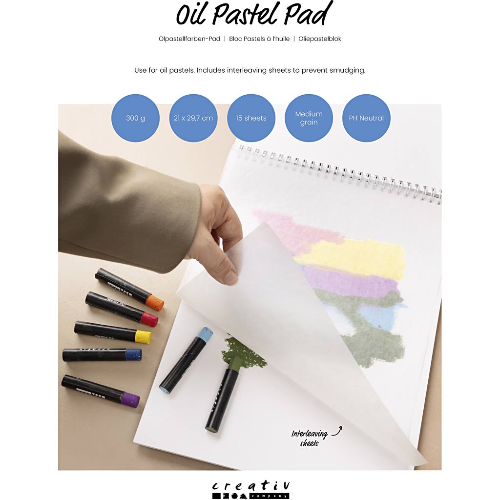 Creativ company pad for oil pastels, A4, sheet 210x297 mm, 300 gr, white, 15 sheets 1 piece