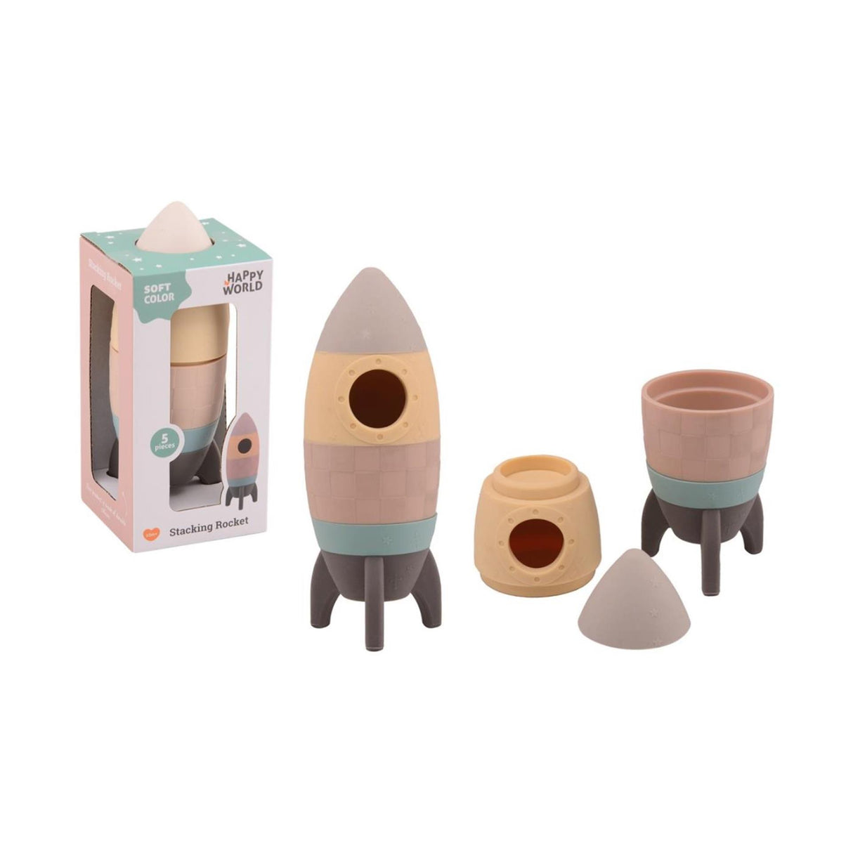 Johntoy happy world silicone stacking rocket, 5dlg.