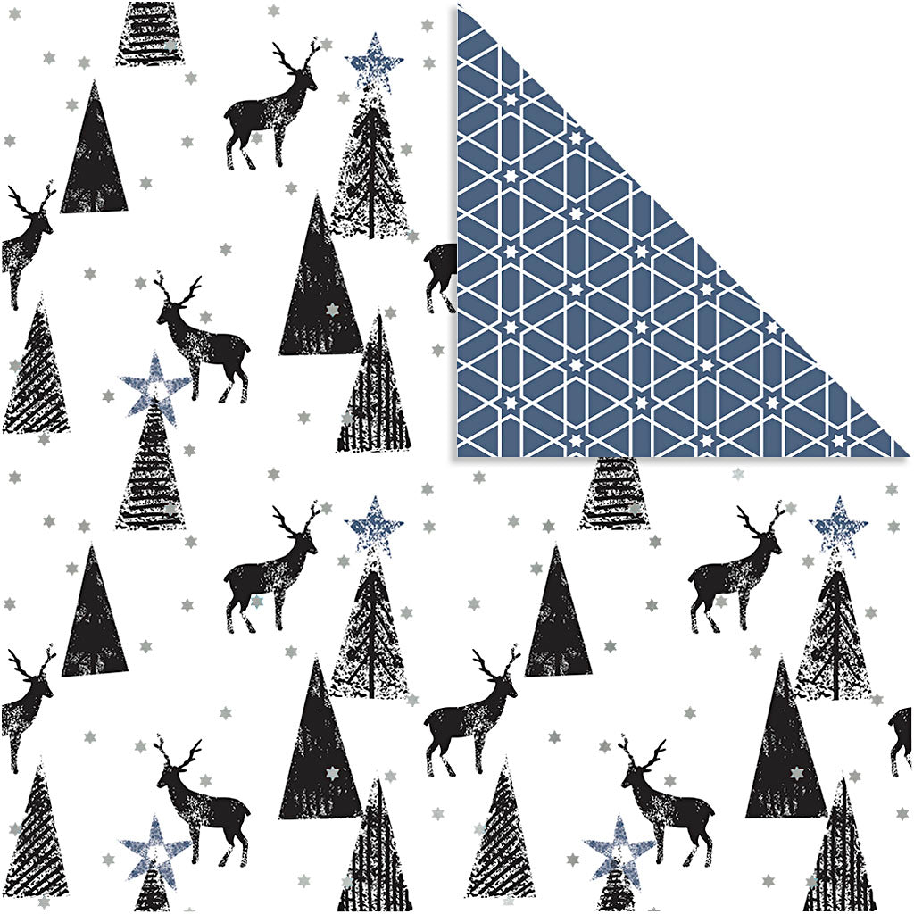 Vivi Gade design paper, deer patterns, 180 g, black, silver, white, 3 sheets 1 box