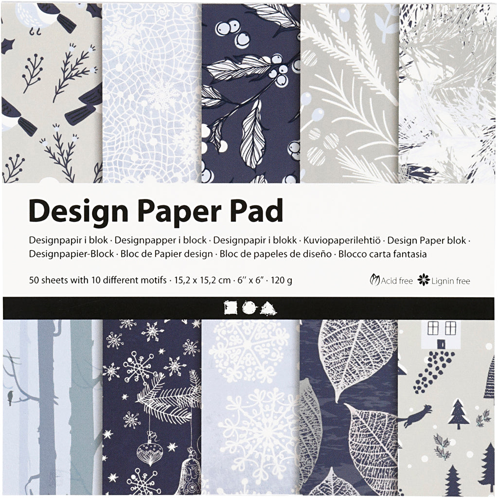 Creativ company design paper pad, sheet 15.2x15.2 cm, 120 gr, blue, gray, 50 sheets 1 box
