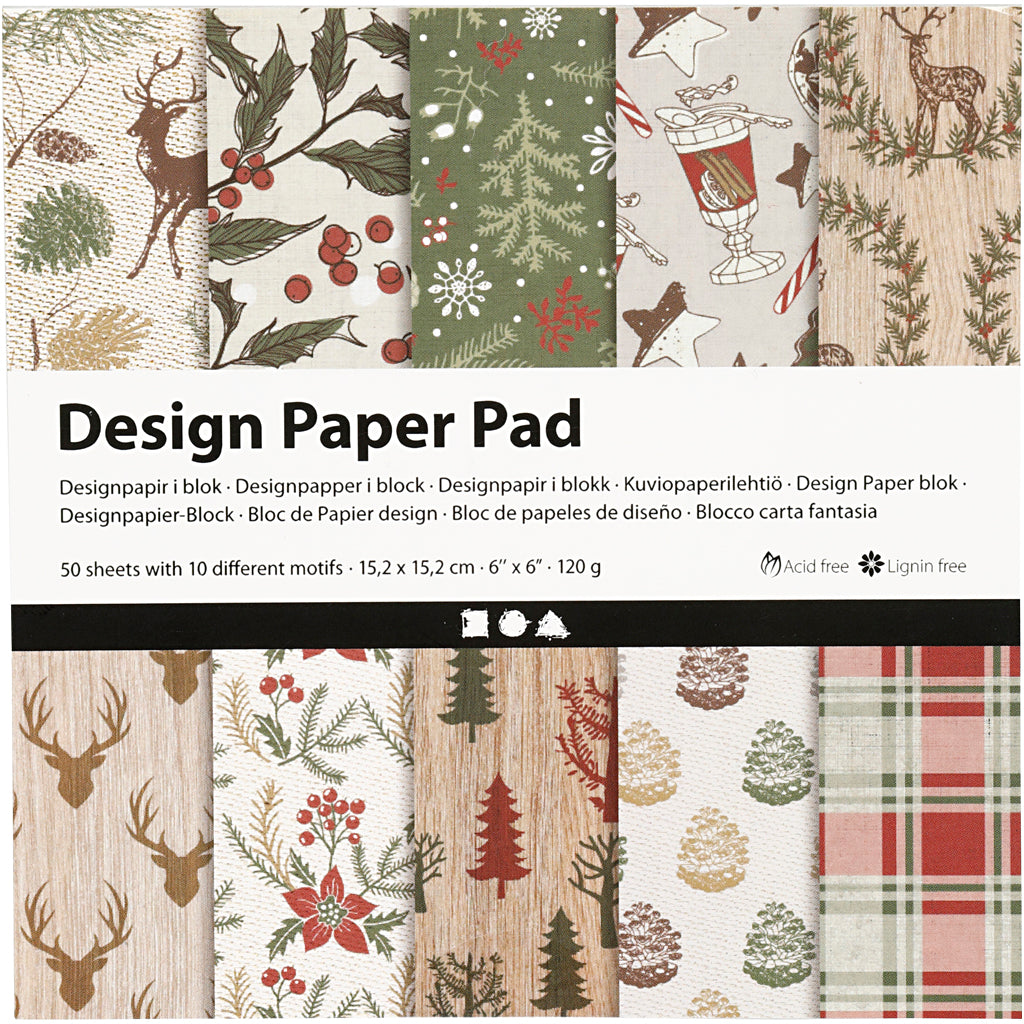 Creativ company design paper pad, sheet 15.2x15.2 cm, 120 gr, brown, red, 50 sheets 1 box