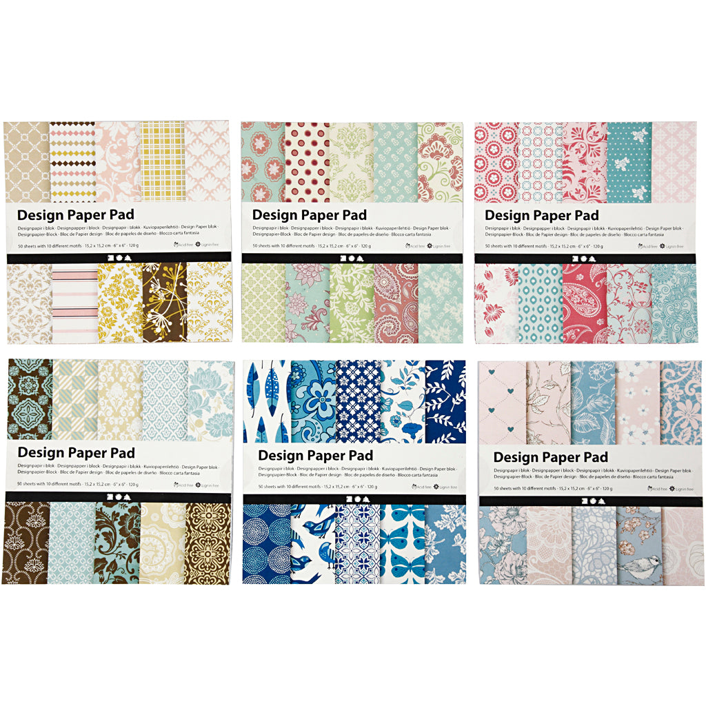 Creativ company design paper pad, sheet 15.2x15.2 cm, 120 gr, various colors, 300 sheets, 6x50 sheets 1 box
