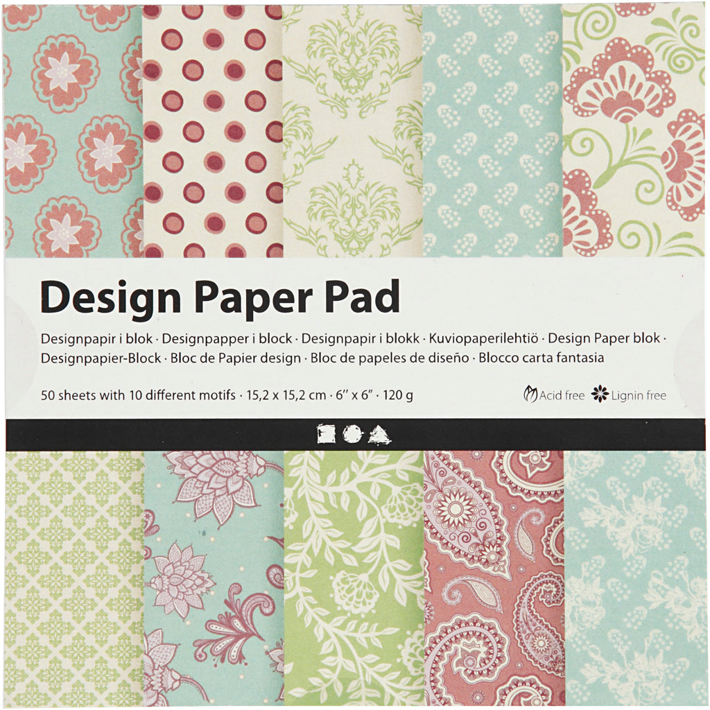 Creativ Company Design Paper Block Mint Green Purple, 50 sheets