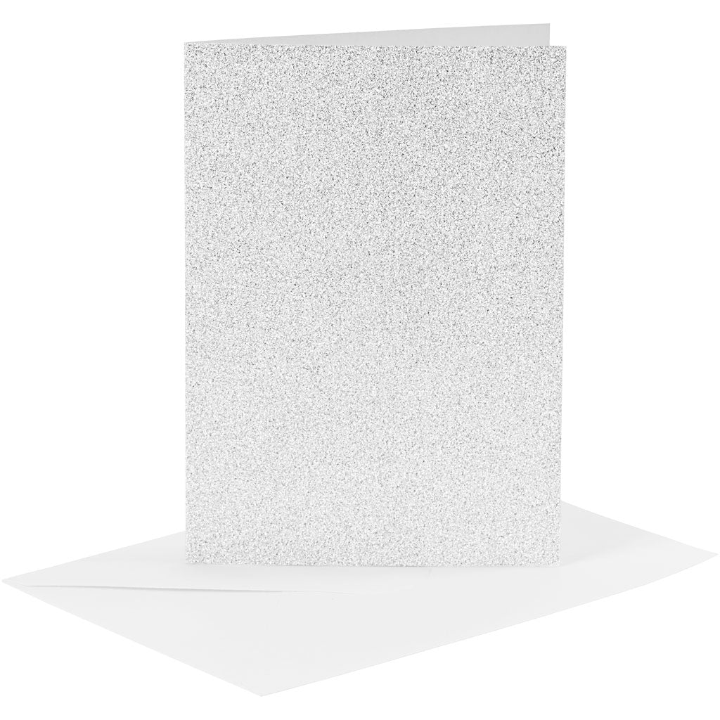 Creativ company cards and envelopes, card size 10.5x15 cm, envelope size 11.5x16.5 cm, glitter, 120+250 gr, silver, 4 sets 1 box